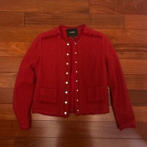 Maje Red Tweed Snap-Front Jacket